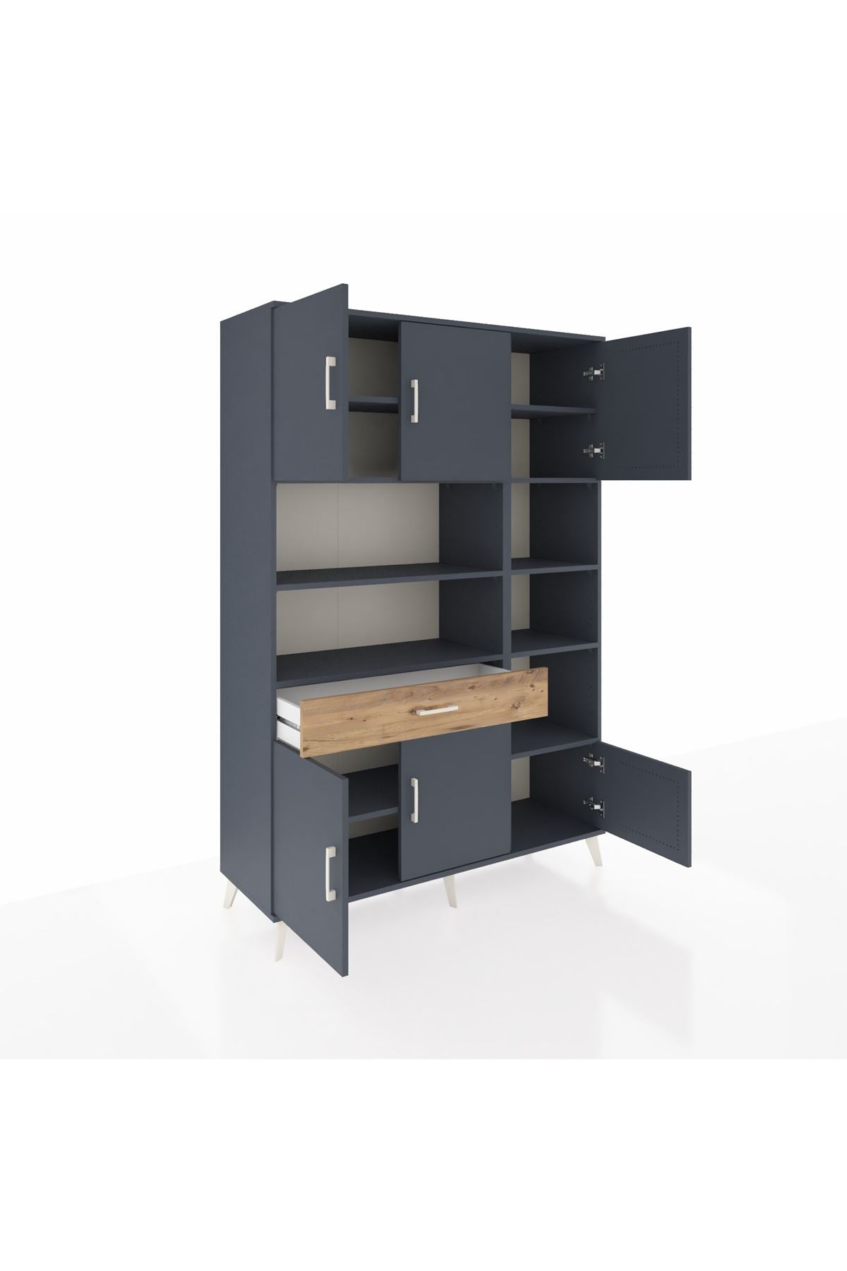 Hyperion Dolap 10 Raflı Tek Çekmeceli 6 Kapaklı 132x44x195 Antrasit-Antrasit/Çam