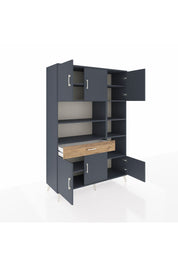 Hyperion Dolap 10 Raflı Tek Çekmeceli 6 Kapaklı 132x44x195 Antrasit-Antrasit/Çam