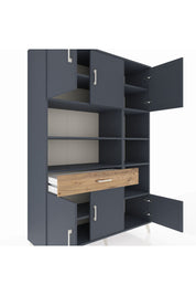 Hyperion Dolap 10 Raflı Tek Çekmeceli 6 Kapaklı 132x44x195 Antrasit-Antrasit/Çam