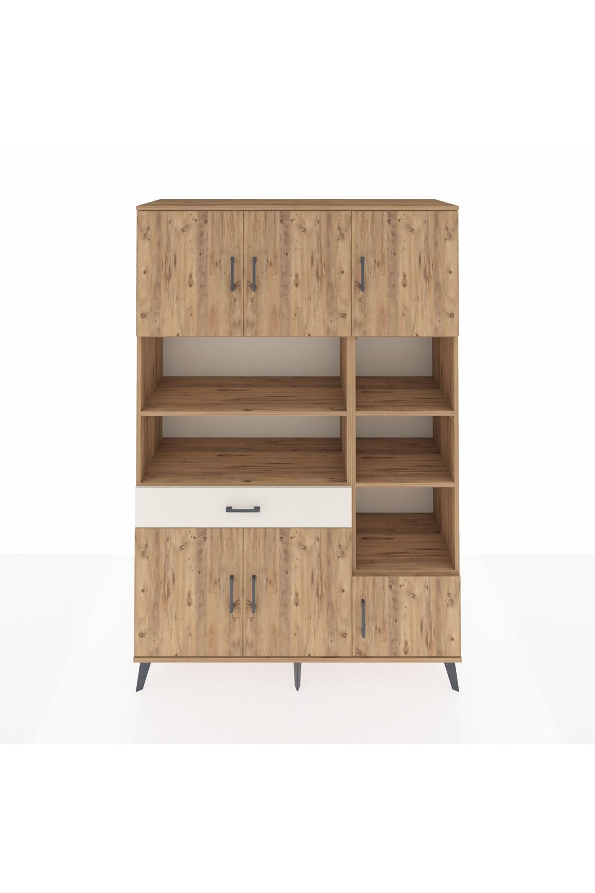 Hyperion Dolap 10 Raflı Tek Çekmeceli 6 Kapaklı 132x44x195 Çam-Çam/Aytaşı