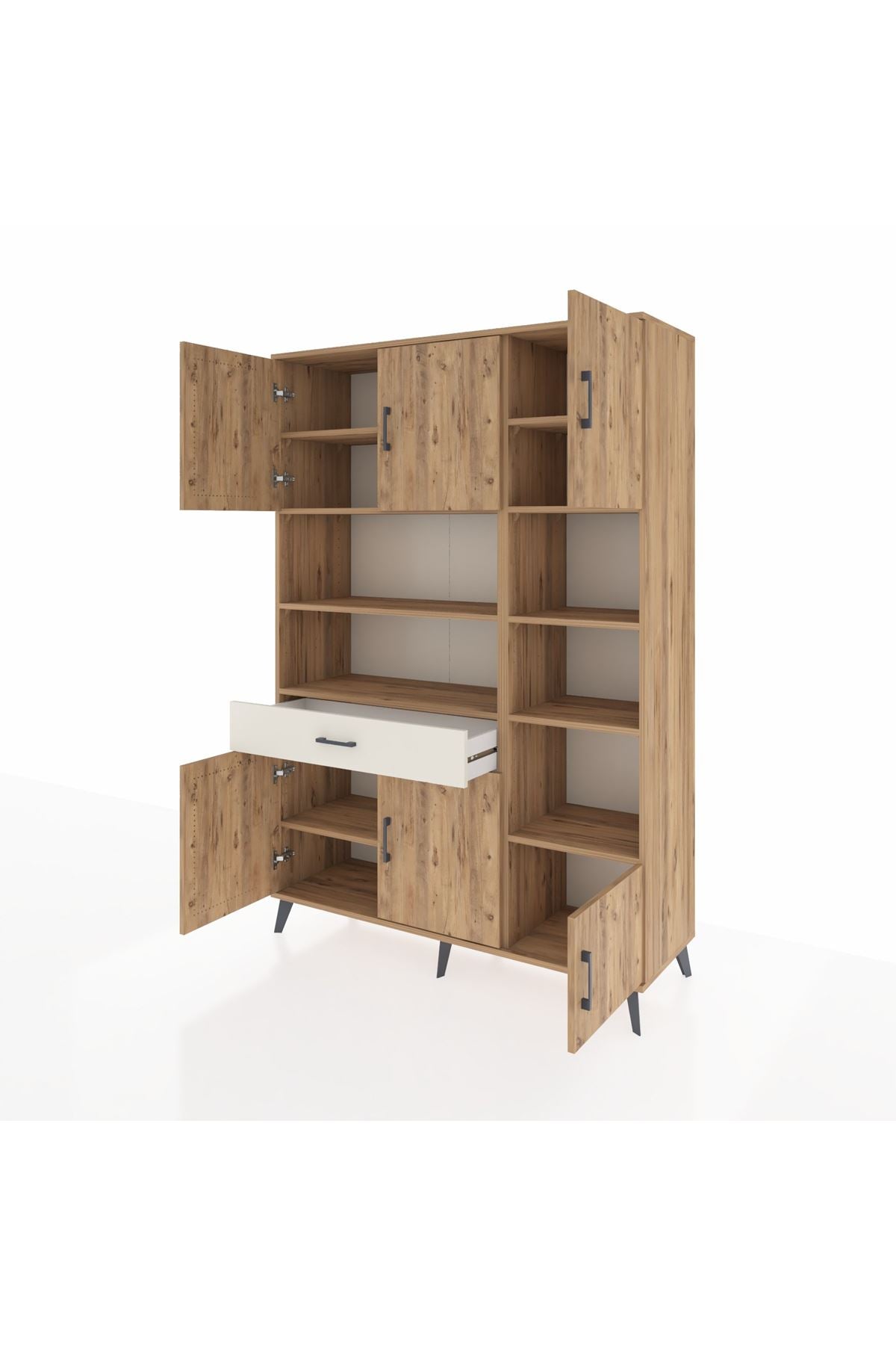 Hyperion Dolap 10 Raflı Tek Çekmeceli 6 Kapaklı 132x44x195 Çam-Çam/Aytaşı