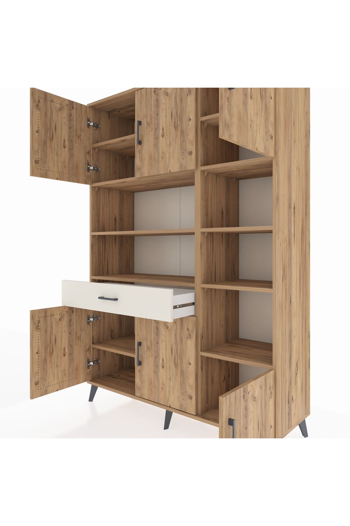 Hyperion Dolap 10 Raflı Tek Çekmeceli 6 Kapaklı 132x44x195 Çam-Çam/Aytaşı