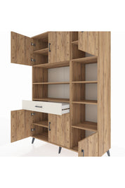 Hyperion Dolap 10 Raflı Tek Çekmeceli 6 Kapaklı 132x44x195 Çam-Çam/Aytaşı