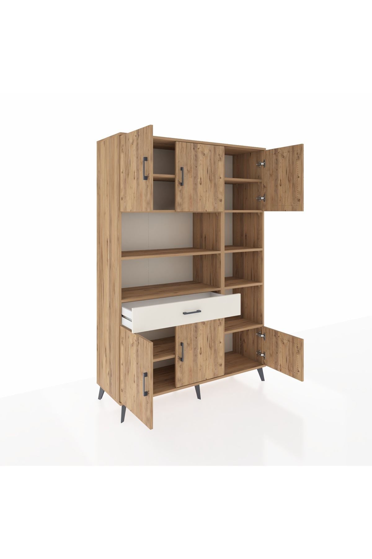 Hyperion Dolap 10 Raflı Tek Çekmeceli 6 Kapaklı 132x44x195 Çam-Çam/Aytaşı