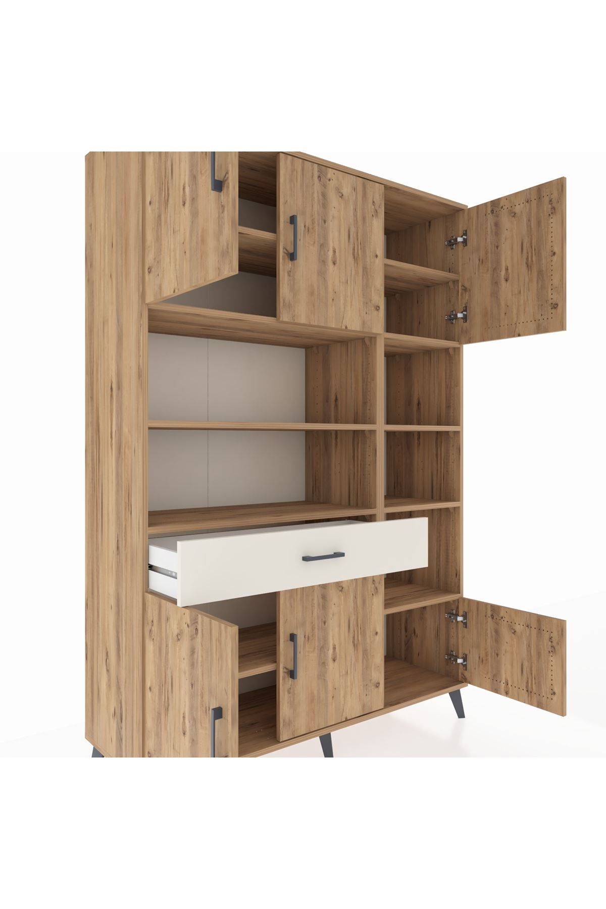 Hyperion Dolap 10 Raflı Tek Çekmeceli 6 Kapaklı 132x44x195 Çam-Çam/Aytaşı