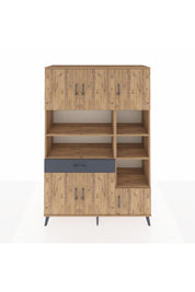 Hyperion Dolap 10 Raflı Tek Çekmeceli 6 Kapaklı 132x44x195 Çam-Çam/Antrasit