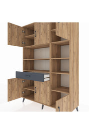 Hyperion Dolap 10 Raflı Tek Çekmeceli 6 Kapaklı 132x44x195 Çam-Çam/Antrasit