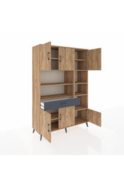 Hyperion Dolap 10 Raflı Tek Çekmeceli 6 Kapaklı 132x44x195 Çam-Çam/Antrasit