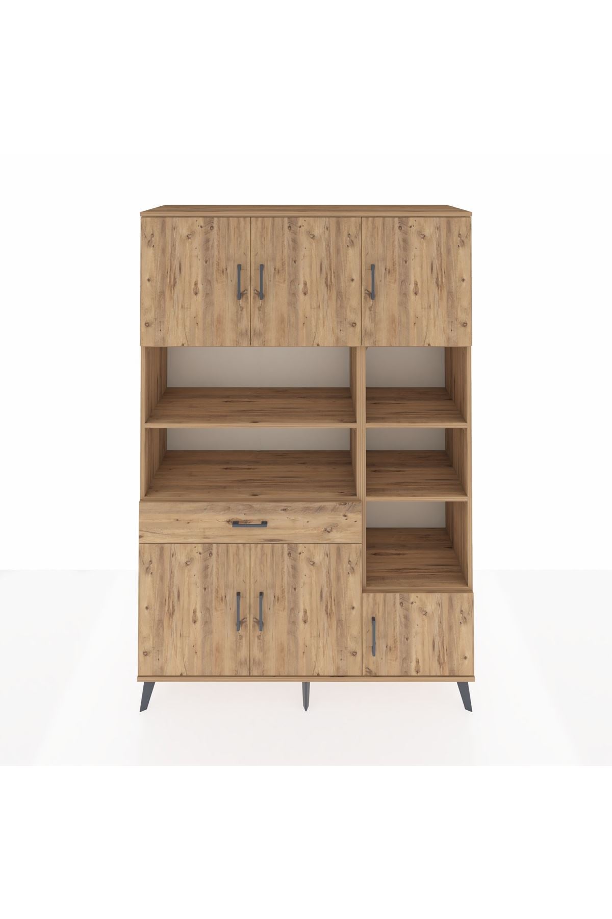 Hyperion Dolap 10 Raflı Tek Çekmeceli 6 Kapaklı 132x44x195 Çam-Çam/Çam