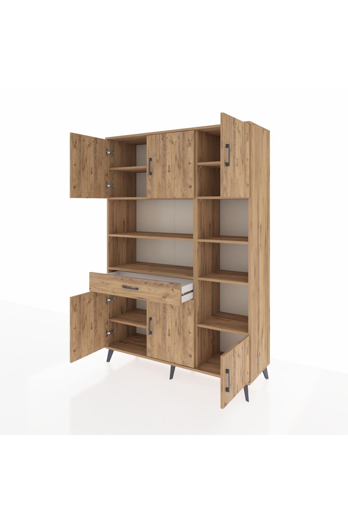 Hyperion Dolap 10 Raflı Tek Çekmeceli 6 Kapaklı 132x44x195 Çam-Çam/Çam