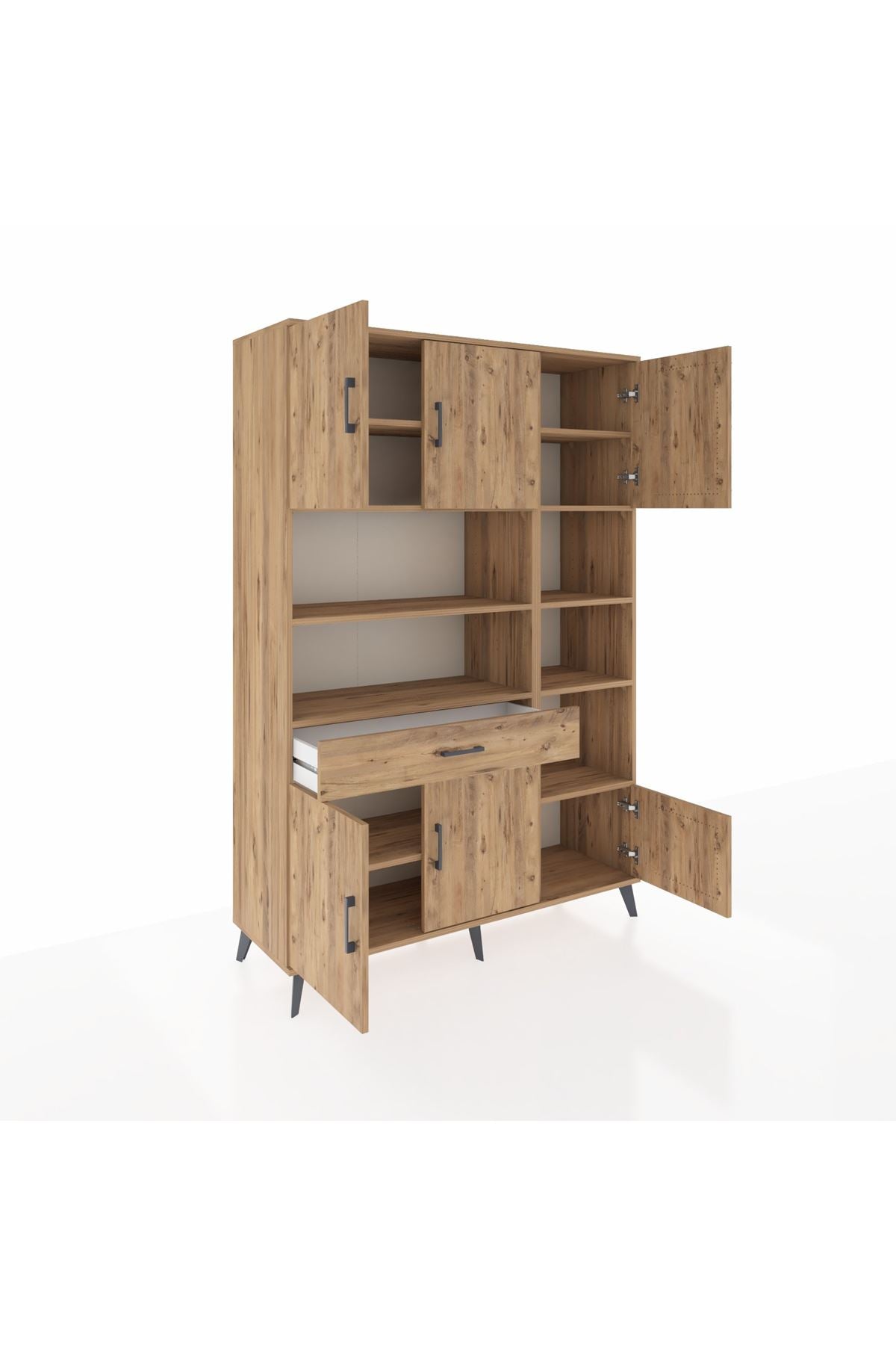 Hyperion Dolap 10 Raflı Tek Çekmeceli 6 Kapaklı 132x44x195 Çam-Çam/Çam