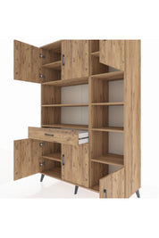 Hyperion Dolap 10 Raflı Tek Çekmeceli 6 Kapaklı 132x44x195 Çam-Çam/Çam