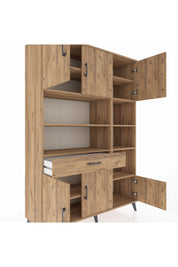 Hyperion Dolap 10 Raflı Tek Çekmeceli 6 Kapaklı 132x44x195 Çam-Çam/Çam