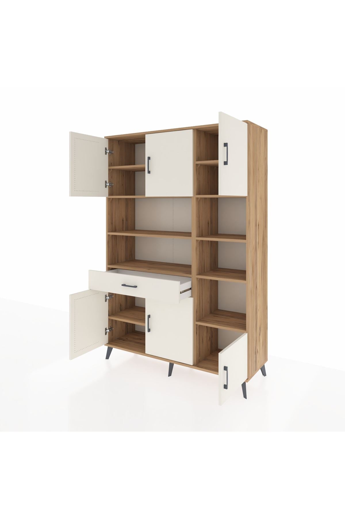 Hyperion Dolap 10 Raflı Tek Çekmeceli 6 Kapaklı 132x44x195 Çam-Aytaşı/Aytaşı