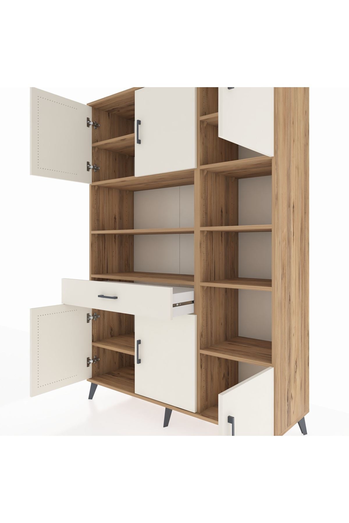 Hyperion Dolap 10 Raflı Tek Çekmeceli 6 Kapaklı 132x44x195 Çam-Aytaşı/Aytaşı