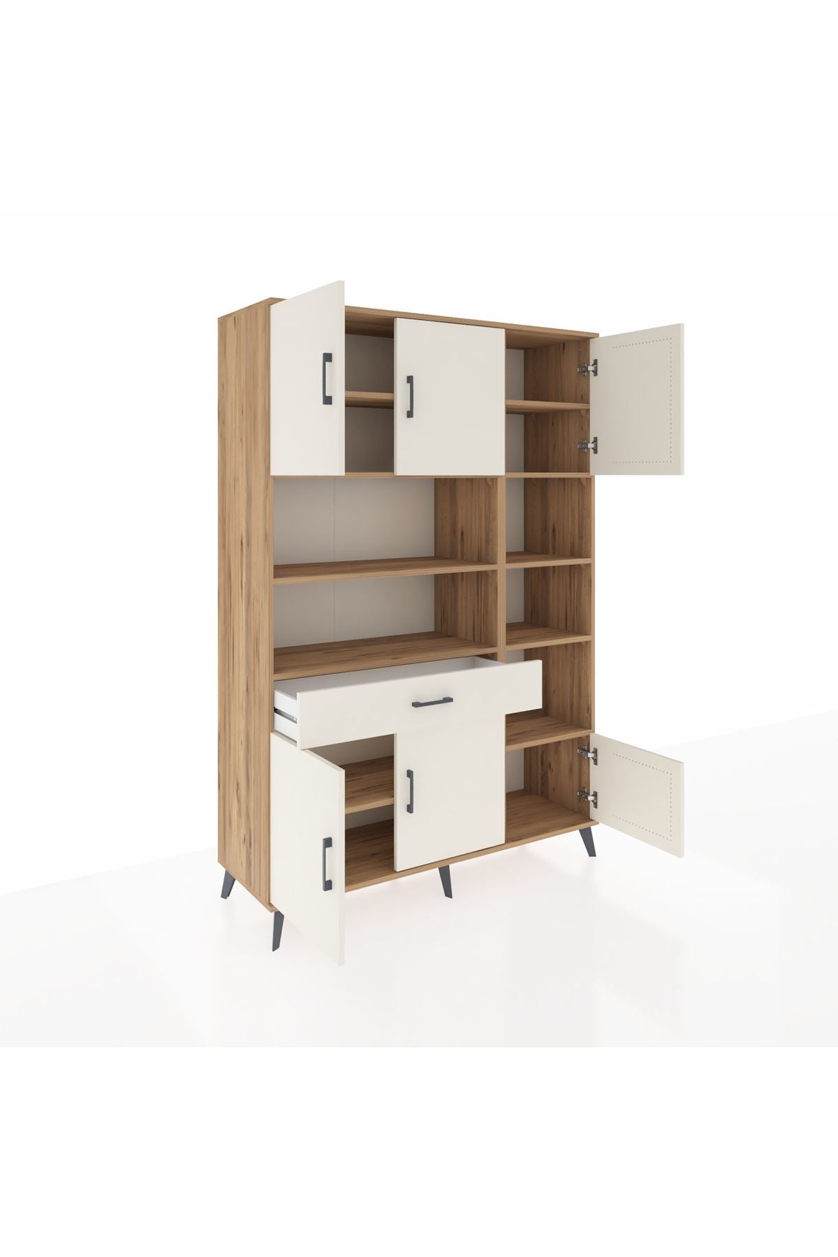 Hyperion Dolap 10 Raflı Tek Çekmeceli 6 Kapaklı 132x44x195 Çam-Aytaşı/Aytaşı