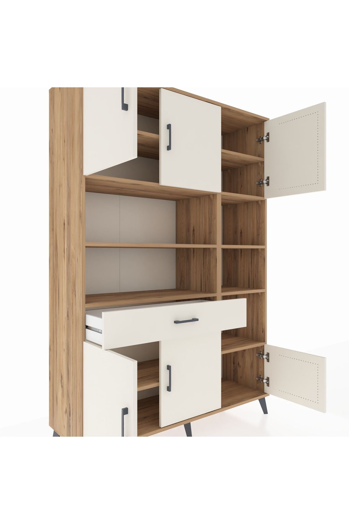 Hyperion Dolap 10 Raflı Tek Çekmeceli 6 Kapaklı 132x44x195 Çam-Aytaşı/Aytaşı