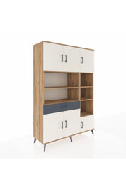 Hyperion Dolap 10 Raflı Tek Çekmeceli 6 Kapaklı 132x44x195 Çam-Aytaşı/Antrasit