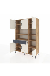 Hyperion Dolap 10 Raflı Tek Çekmeceli 6 Kapaklı 132x44x195 Çam-Aytaşı/Antrasit