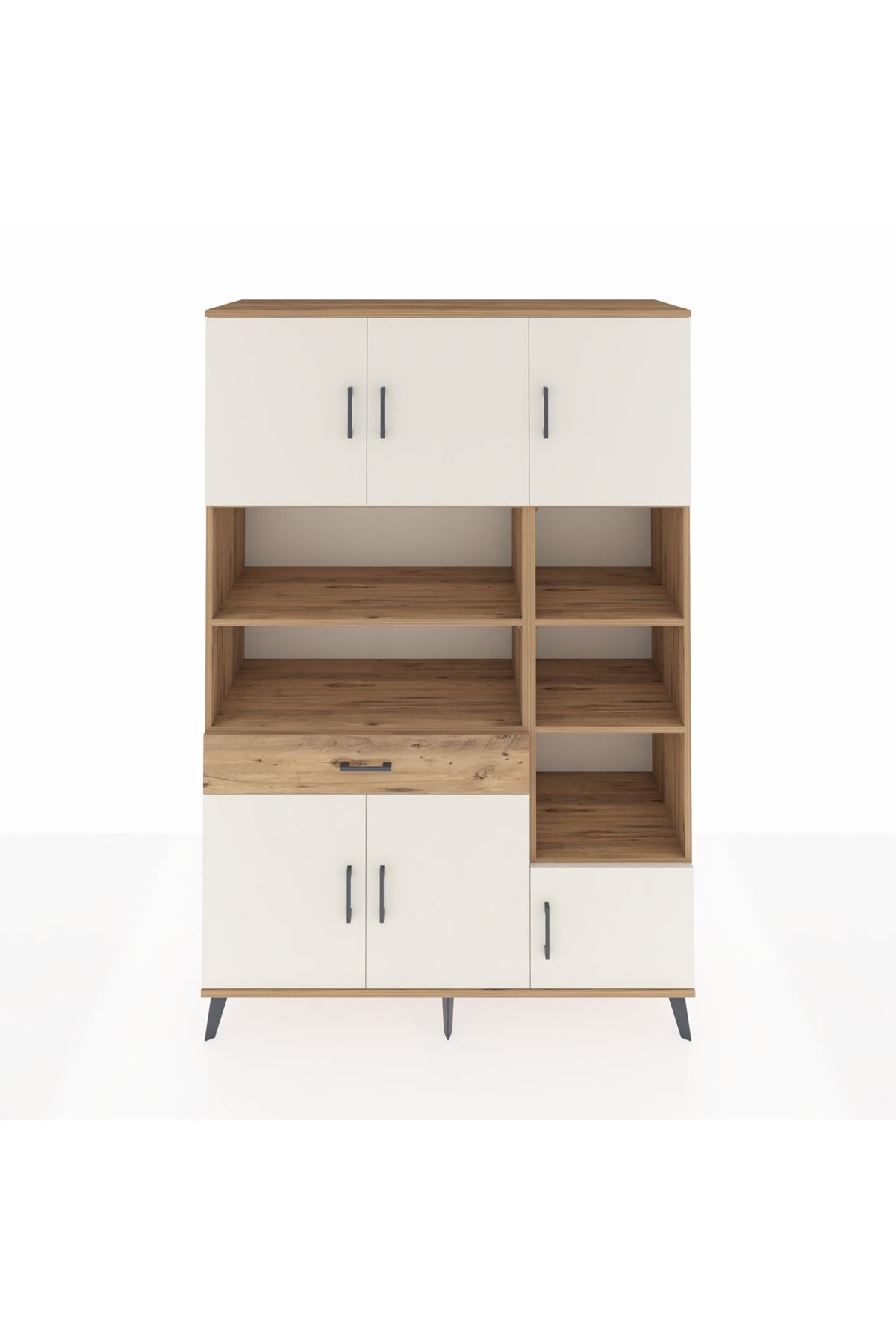 Hyperion Dolap 10 Raflı Tek Çekmeceli 6 Kapaklı 132x44x195 Çam-Aytaşı/Çam