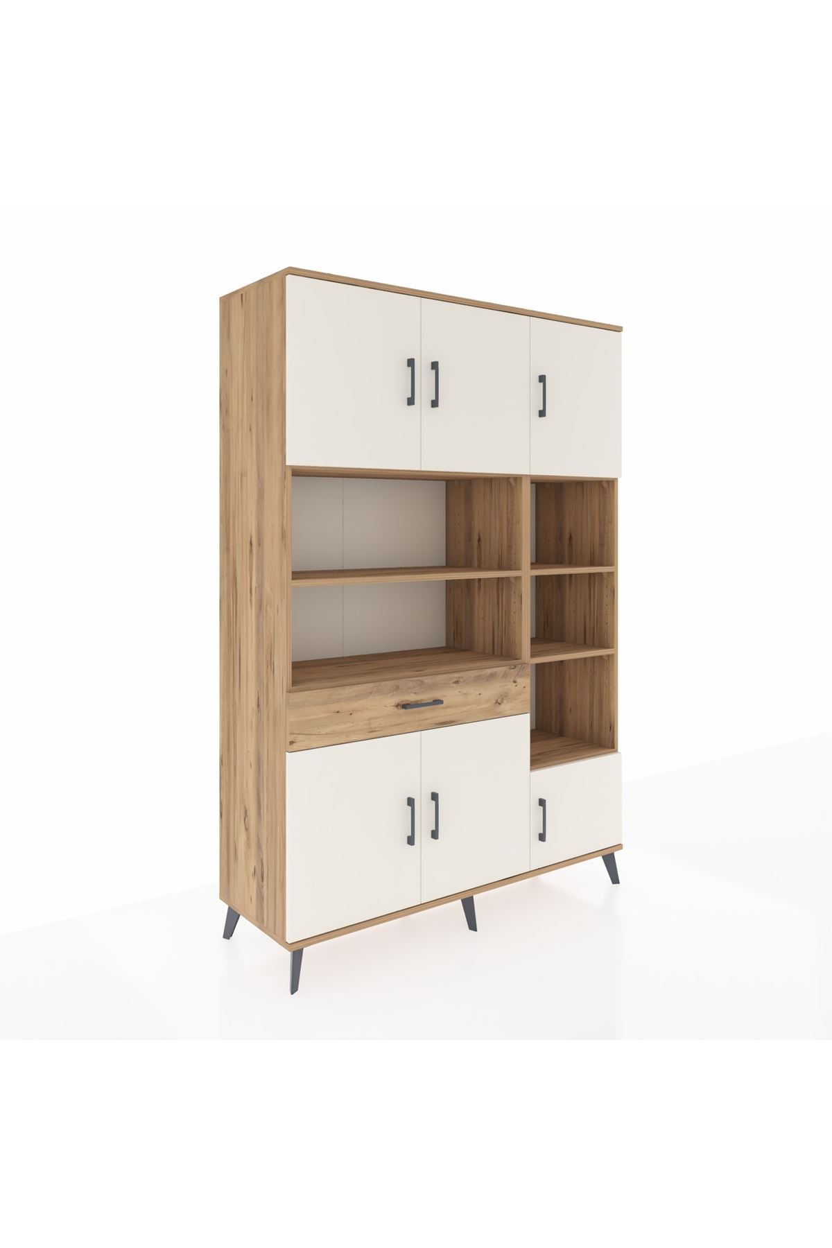 Hyperion Dolap 10 Raflı Tek Çekmeceli 6 Kapaklı 132x44x195 Çam-Aytaşı/Çam