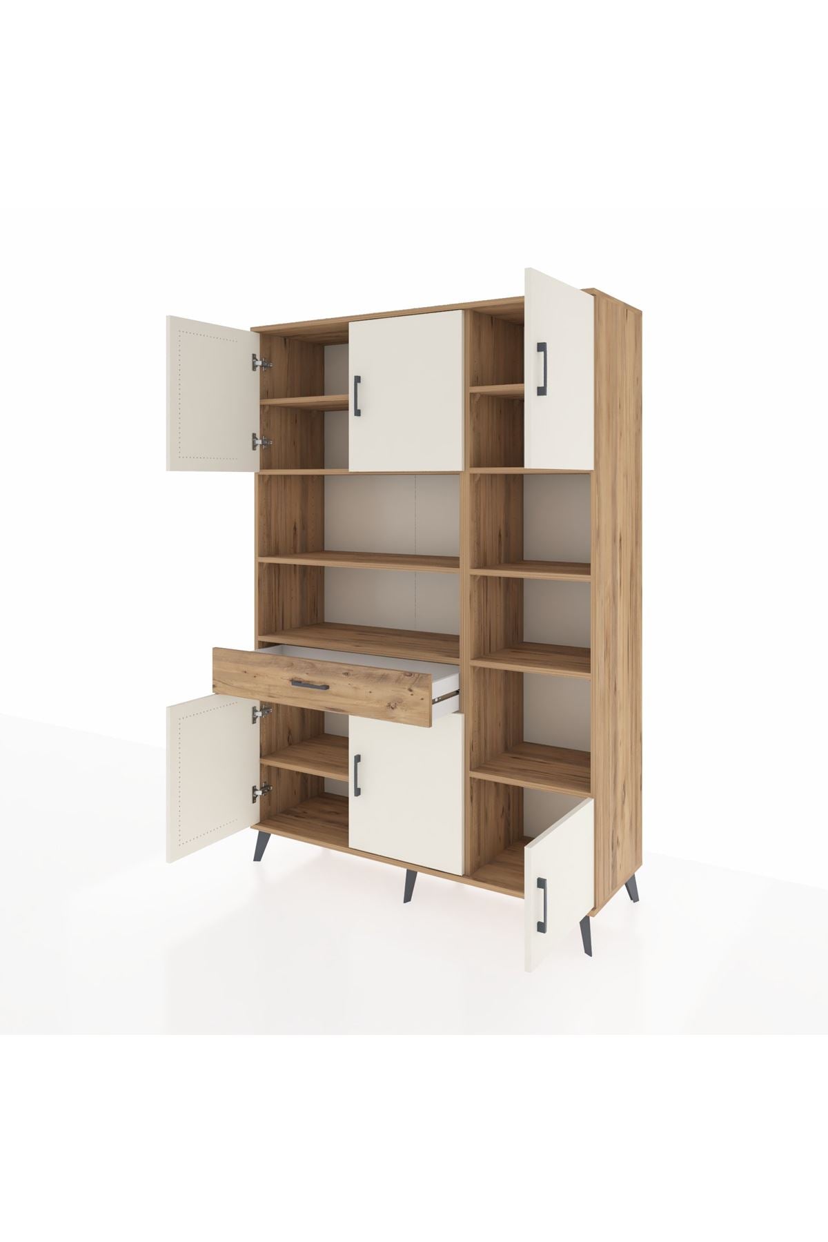 Hyperion Dolap 10 Raflı Tek Çekmeceli 6 Kapaklı 132x44x195 Çam-Aytaşı/Çam