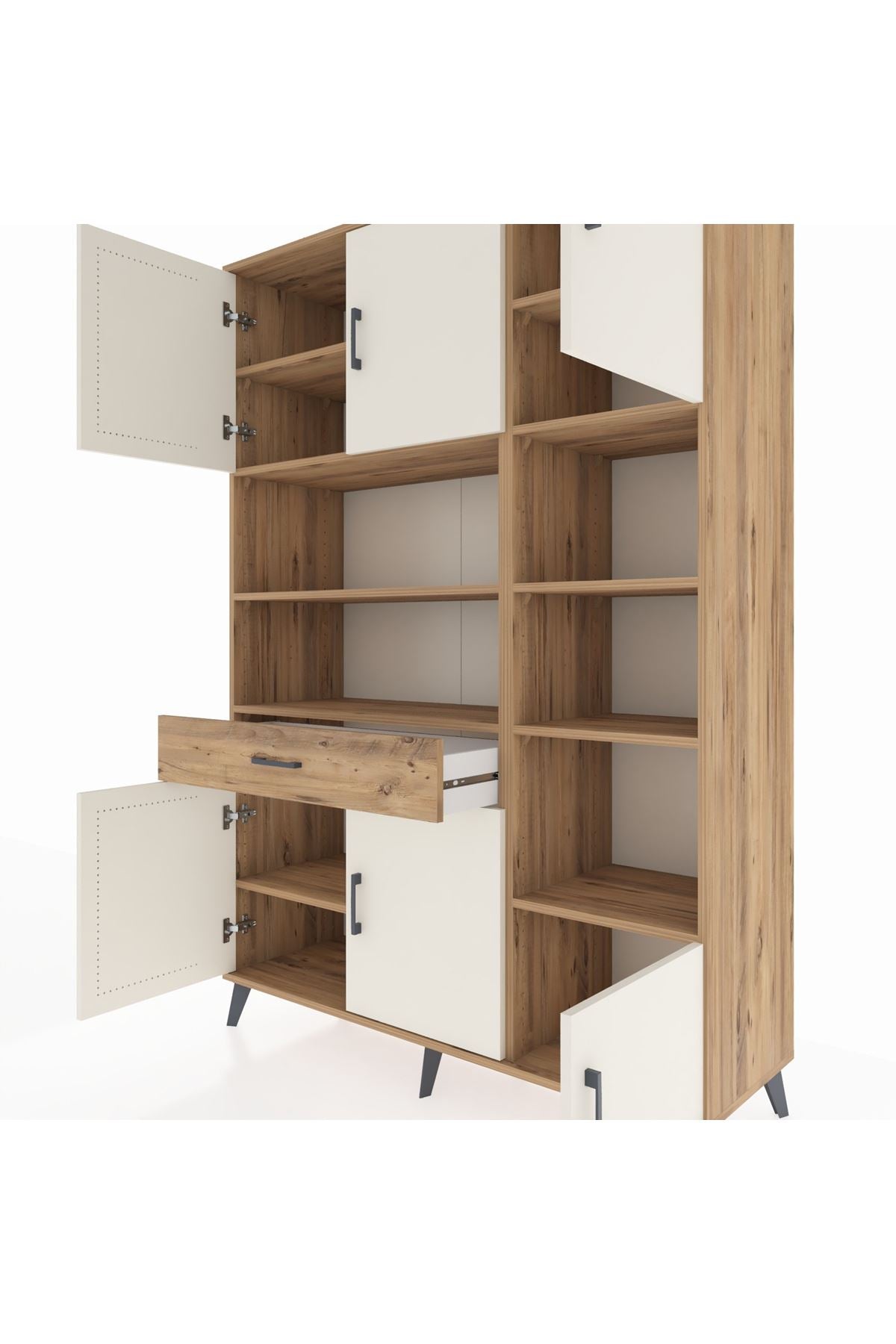 Hyperion Dolap 10 Raflı Tek Çekmeceli 6 Kapaklı 132x44x195 Çam-Aytaşı/Çam