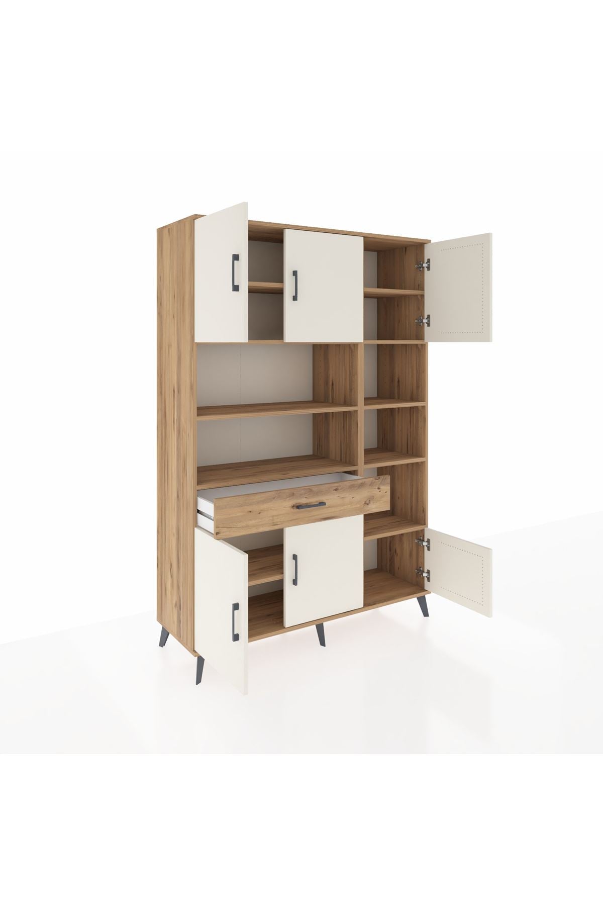 Hyperion Dolap 10 Raflı Tek Çekmeceli 6 Kapaklı 132x44x195 Çam-Aytaşı/Çam