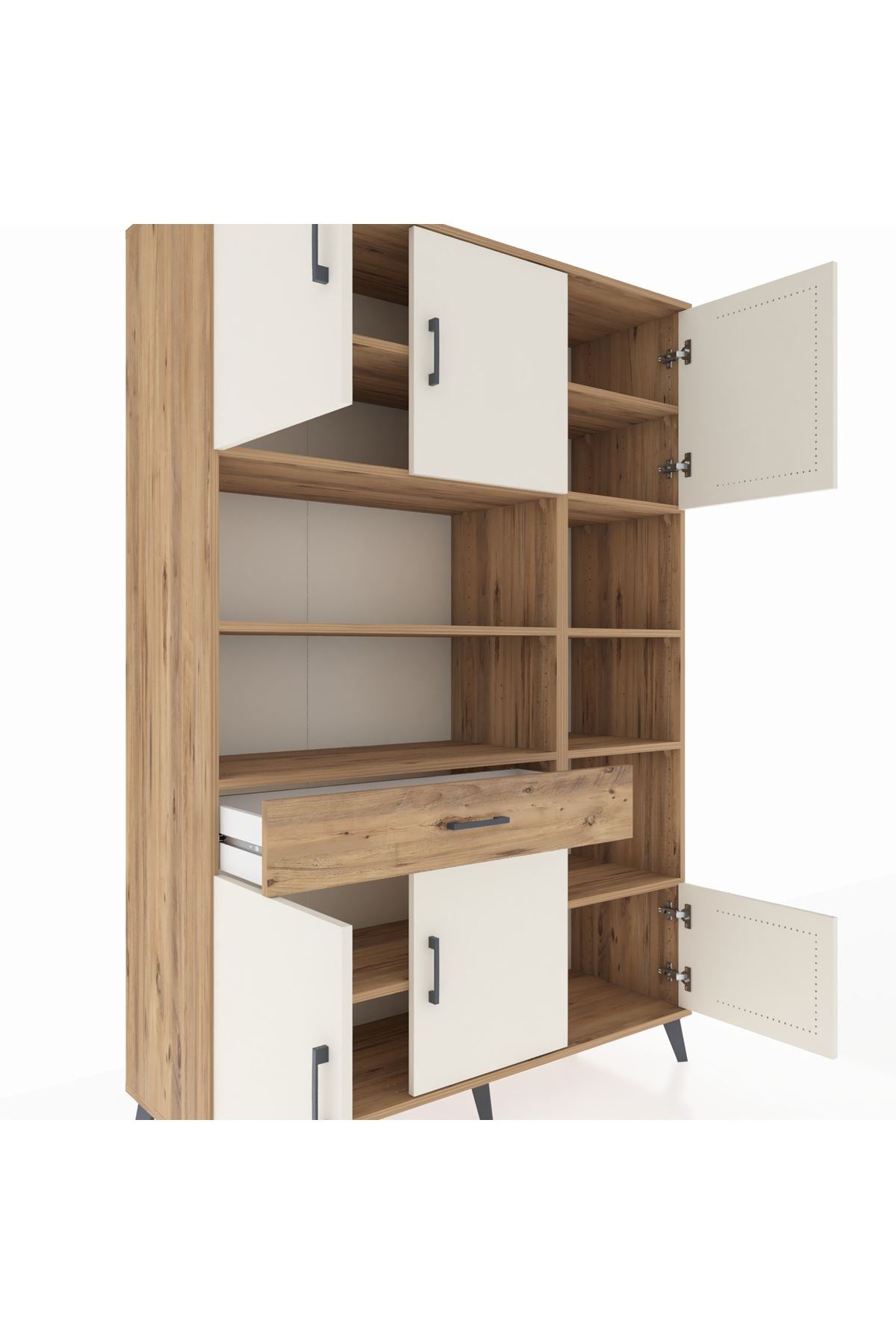 Hyperion Dolap 10 Raflı Tek Çekmeceli 6 Kapaklı 132x44x195 Çam-Aytaşı/Çam