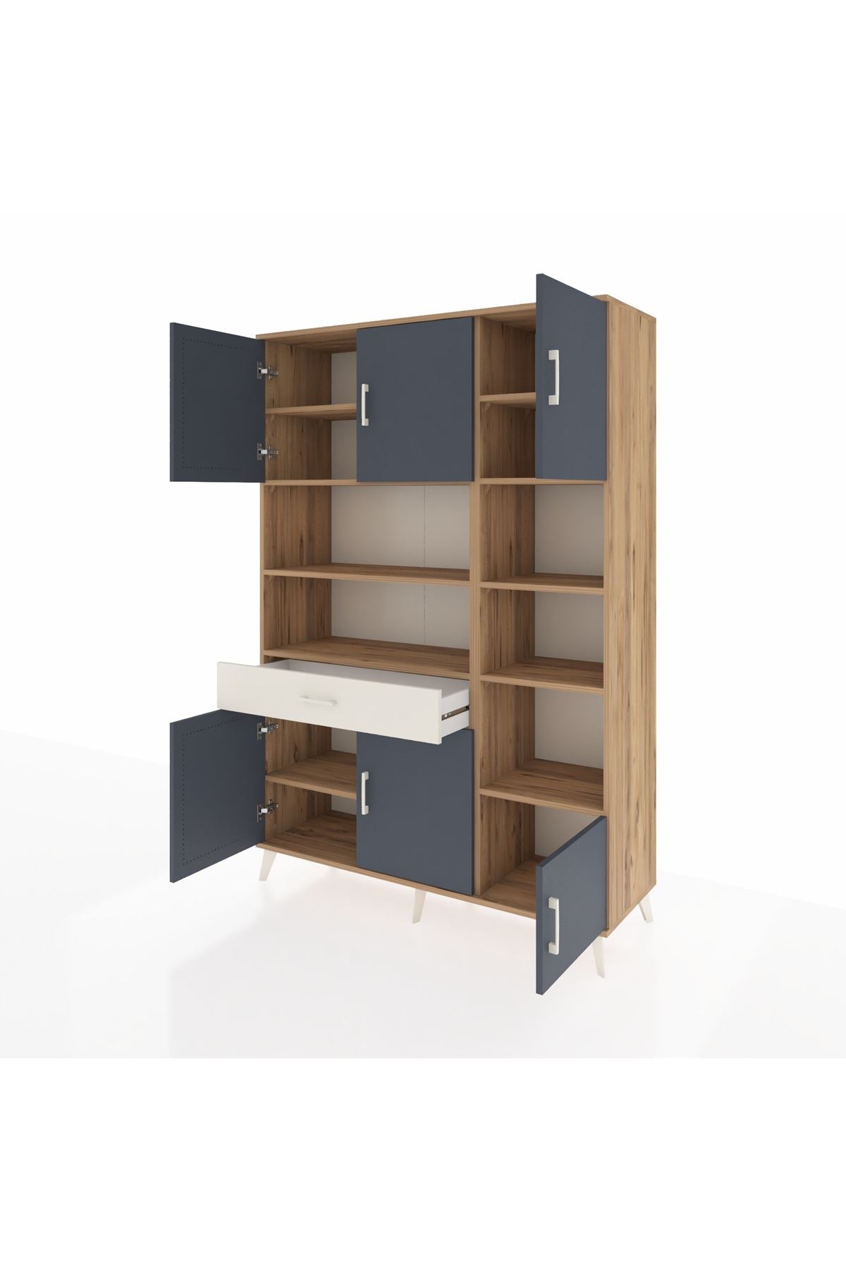 Hyperion Dolap 10 Raflı Tek Çekmeceli 6 Kapaklı 132x44x195 Çam-Antrasit/Aytaşı