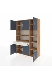 Hyperion Dolap 10 Raflı Tek Çekmeceli 6 Kapaklı 132x44x195 Çam-Antrasit/Aytaşı