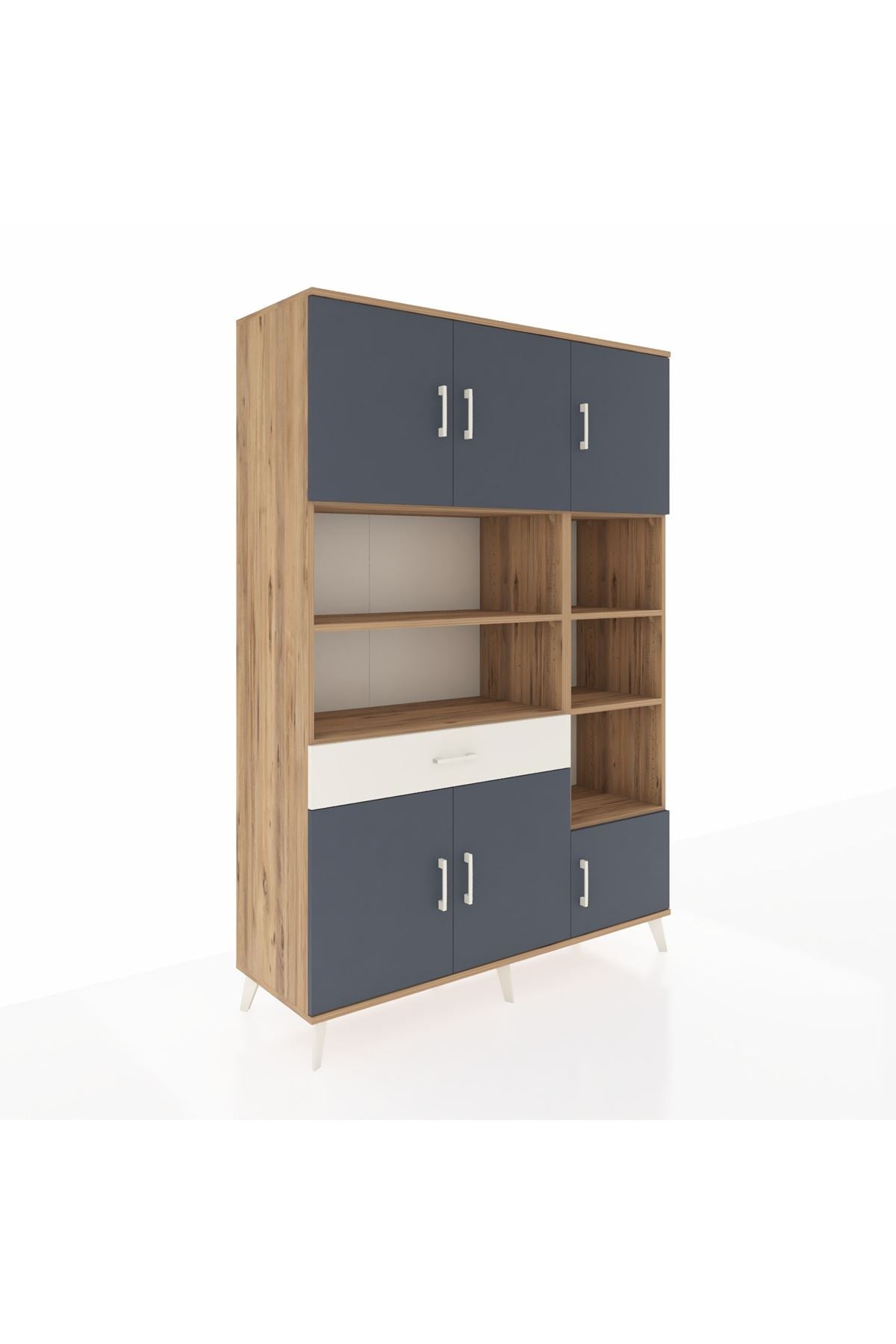 Hyperion Dolap 10 Raflı Tek Çekmeceli 6 Kapaklı 132x44x195 Çam-Antrasit/Aytaşı