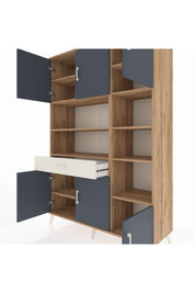 Hyperion Dolap 10 Raflı Tek Çekmeceli 6 Kapaklı 132x44x195 Çam-Antrasit/Aytaşı