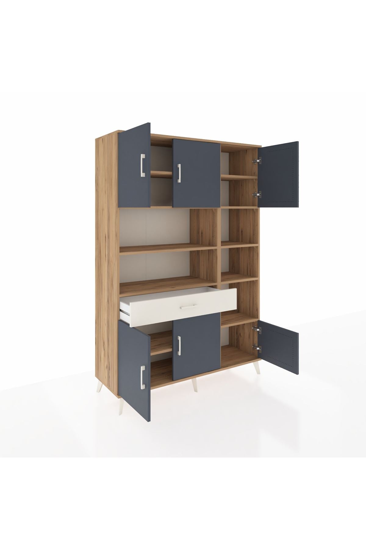 Hyperion Dolap 10 Raflı Tek Çekmeceli 6 Kapaklı 132x44x195 Çam-Antrasit/Aytaşı