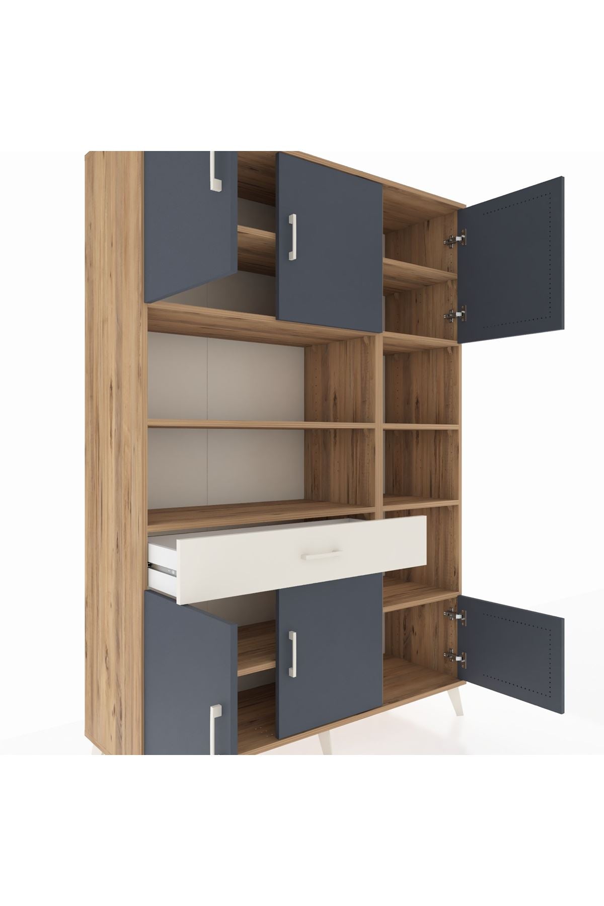 Hyperion Dolap 10 Raflı Tek Çekmeceli 6 Kapaklı 132x44x195 Çam-Antrasit/Aytaşı