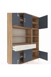 Hyperion Dolap 10 Raflı Tek Çekmeceli 6 Kapaklı 132x44x195 Çam-Antrasit/Aytaşı