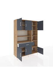 Hyperion Dolap 10 Raflı Tek Çekmeceli 6 Kapaklı 132x44x195 Çam-Antrasit/Antrasit