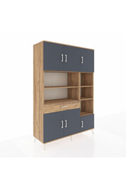 Hyperion Dolap 10 Raflı Tek Çekmeceli 6 Kapaklı 132x44x195 Çam-Antrasit/Çam