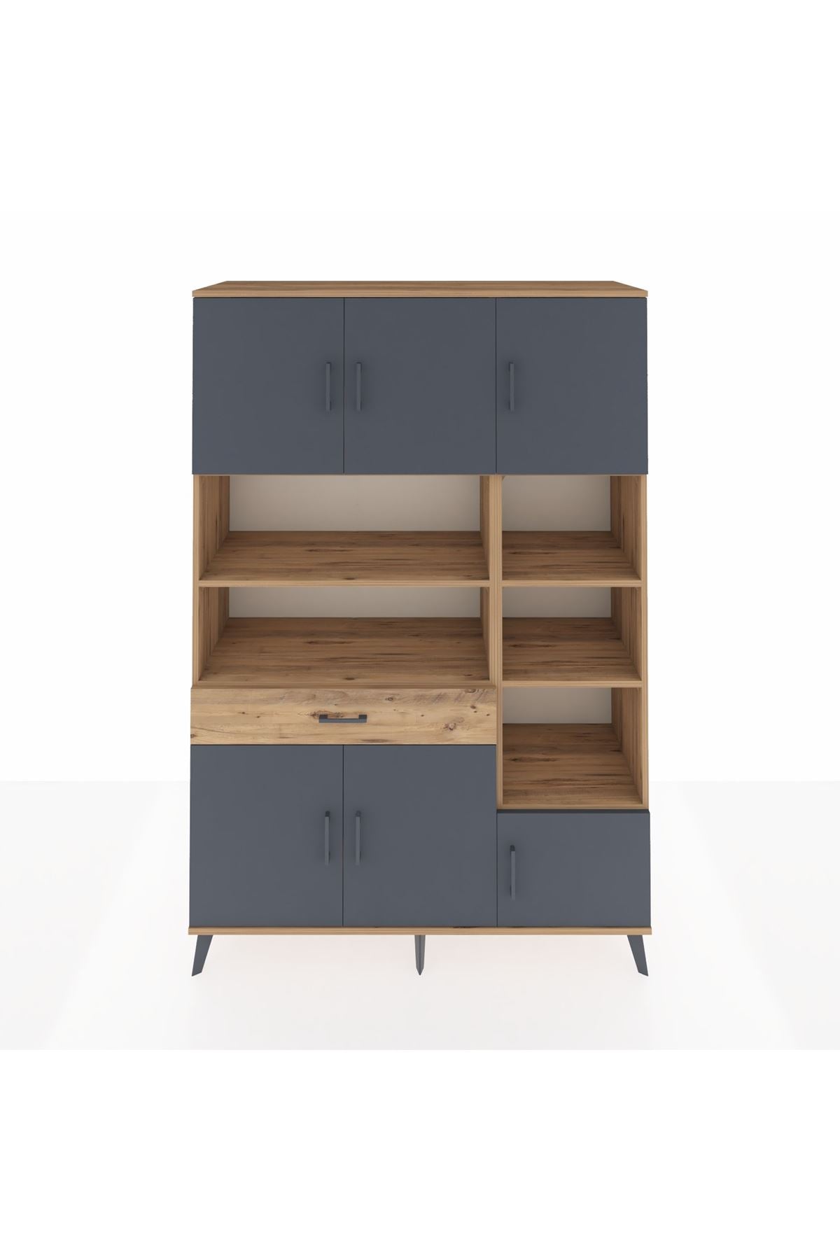 Hyperion Dolap 10 Raflı Tek Çekmeceli 6 Kapaklı 132x44x195 Çam-Antrasit/Çam