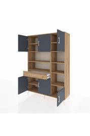 Hyperion Dolap 10 Raflı Tek Çekmeceli 6 Kapaklı 132x44x195 Çam-Antrasit/Çam