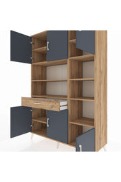 Hyperion Dolap 10 Raflı Tek Çekmeceli 6 Kapaklı 132x44x195 Çam-Antrasit/Çam