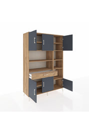 Hyperion Dolap 10 Raflı Tek Çekmeceli 6 Kapaklı 132x44x195 Çam-Antrasit/Çam