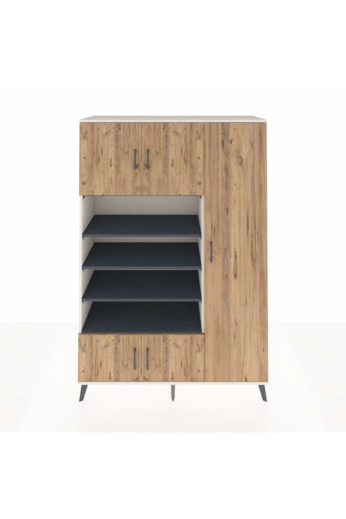 Hyperion Dolap 11 Raflı 5 Kapaklı 132x44x195 Aytaşı-Çam/Antrasit