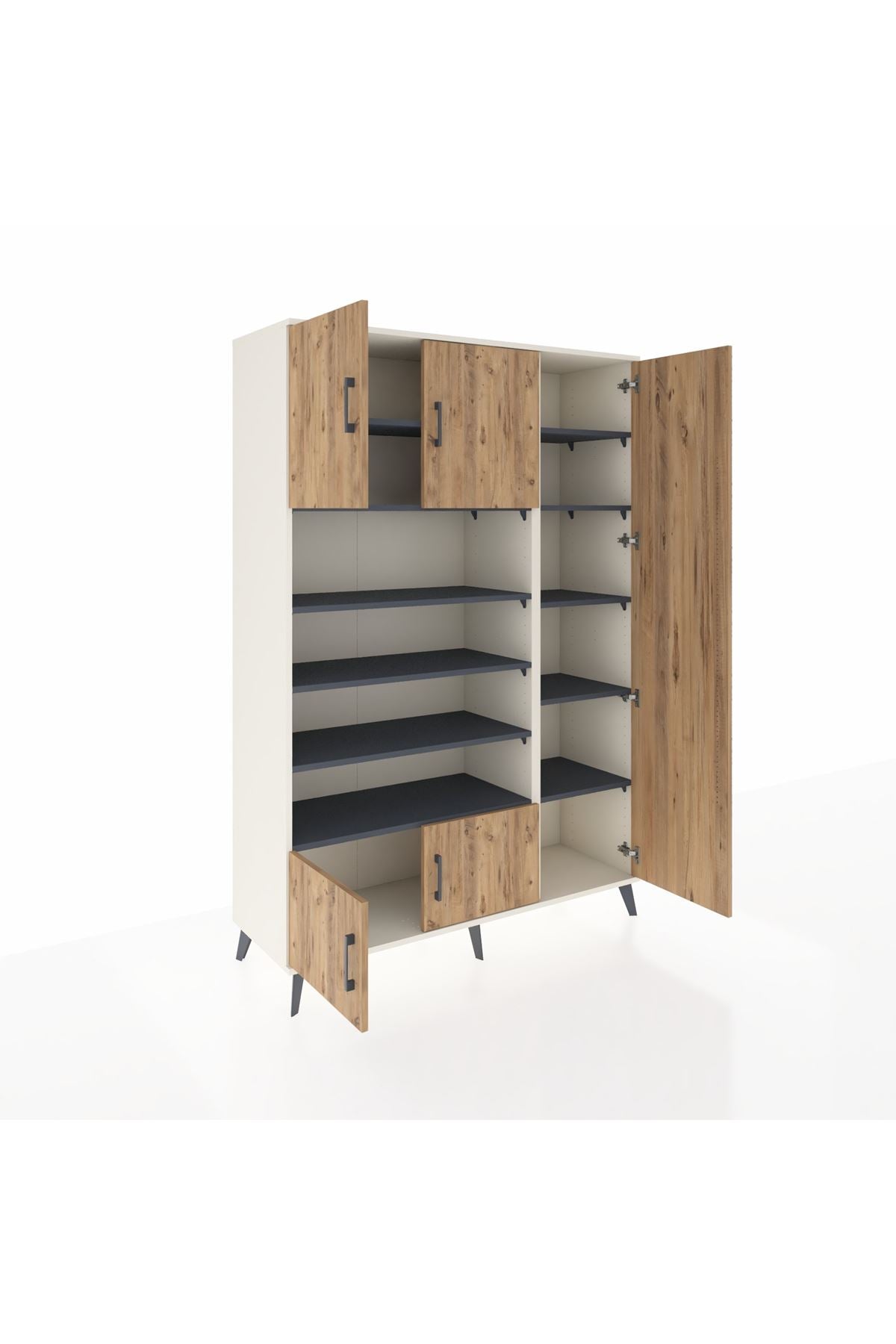 Hyperion Dolap 11 Raflı 5 Kapaklı 132x44x195 Aytaşı-Çam/Antrasit