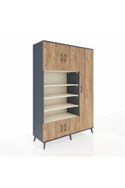 Hyperion Dolap 11 Raflı 5 Kapaklı 132x44x195 Antrasit-Çam/Aytaşı