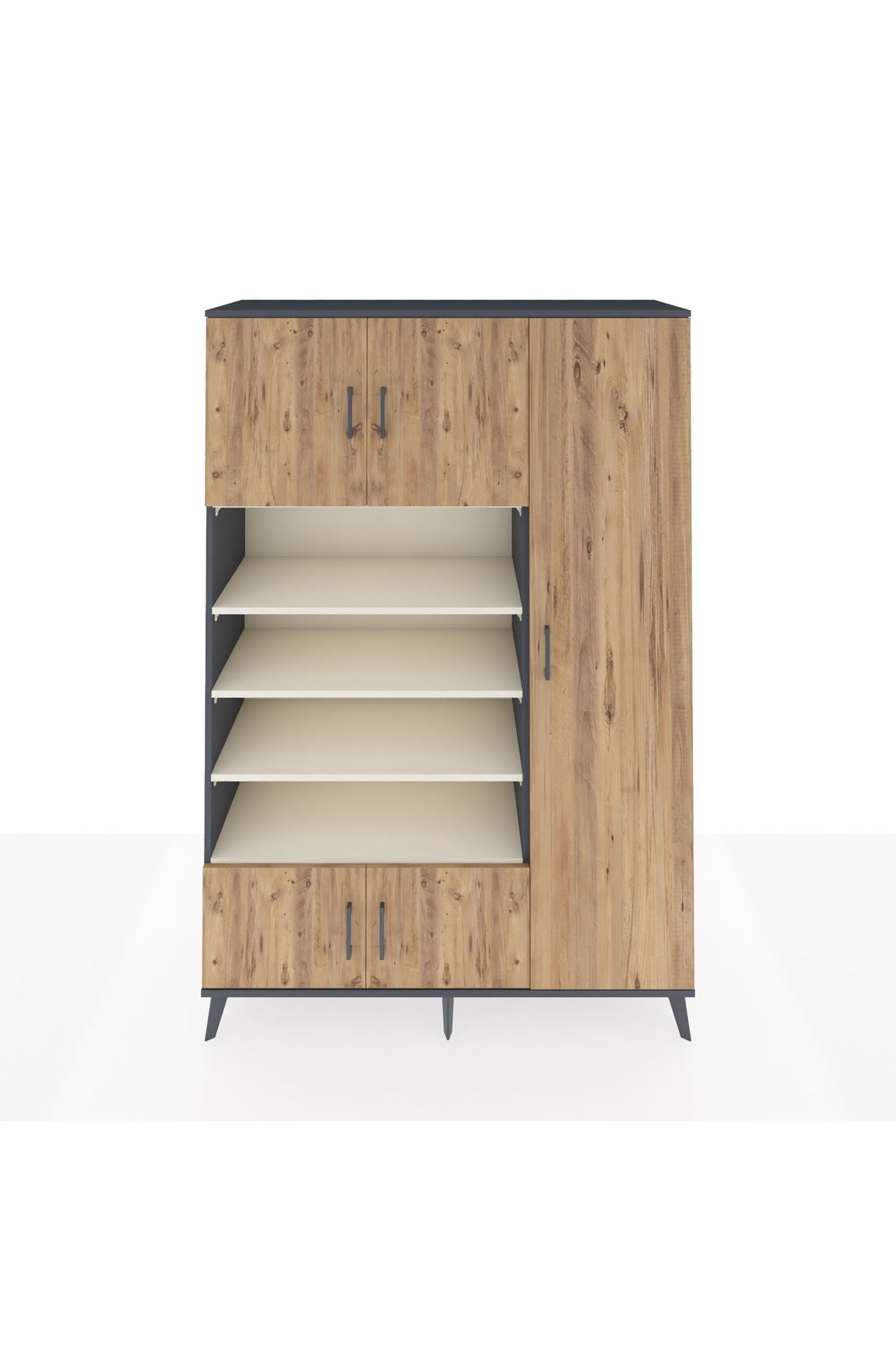 Hyperion Dolap 11 Raflı 5 Kapaklı 132x44x195 Antrasit-Çam/Aytaşı