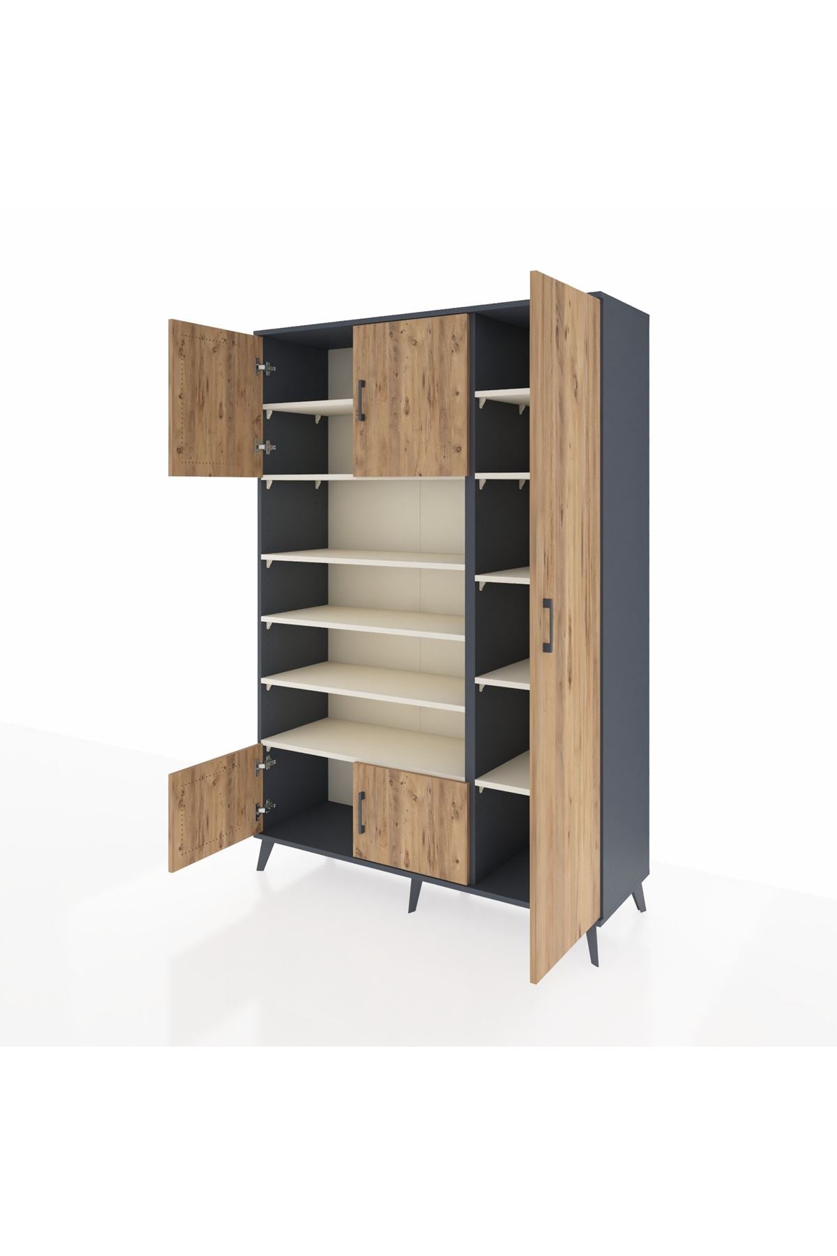 Hyperion Dolap 11 Raflı 5 Kapaklı 132x44x195 Antrasit-Çam/Aytaşı