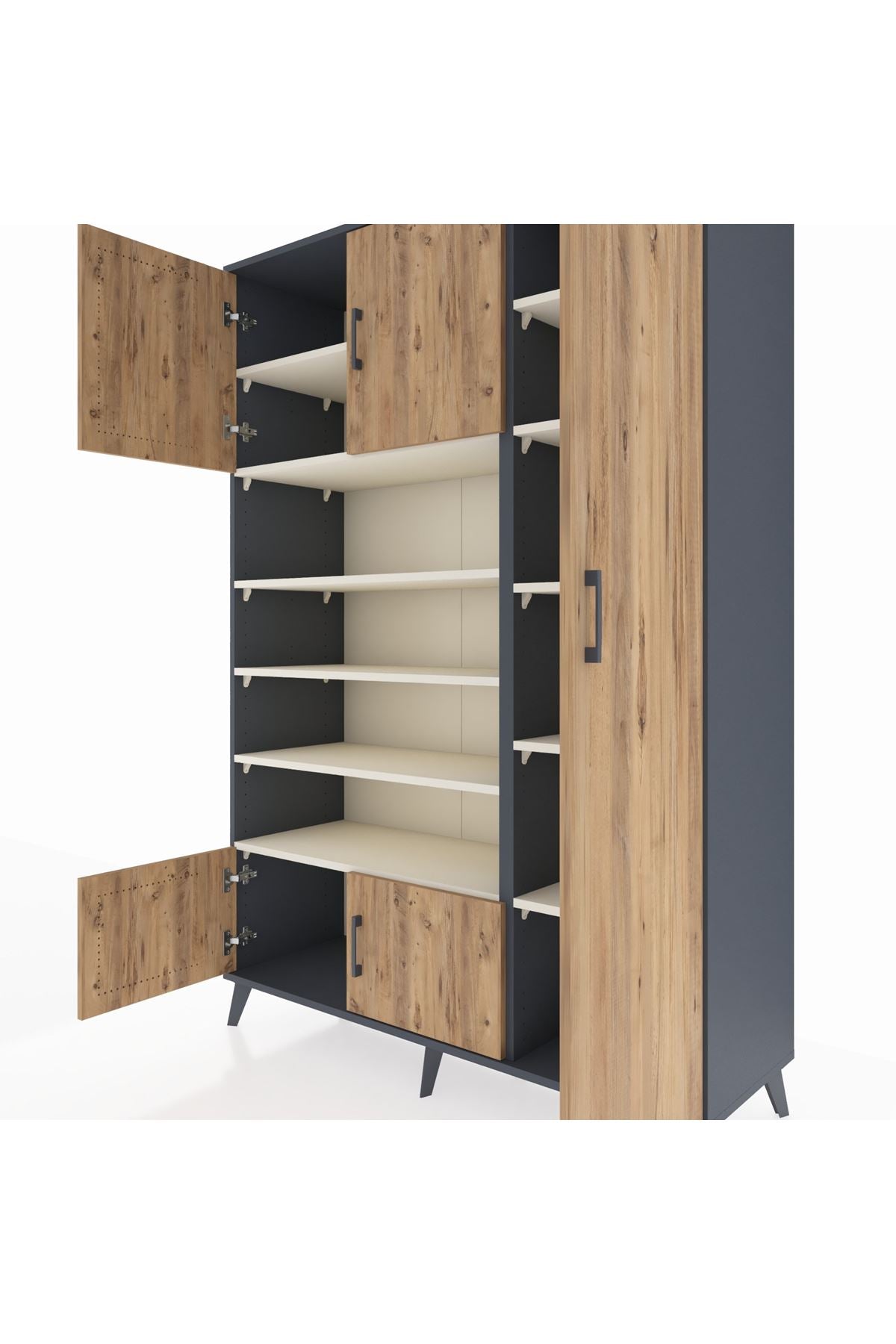 Hyperion Dolap 11 Raflı 5 Kapaklı 132x44x195 Antrasit-Çam/Aytaşı