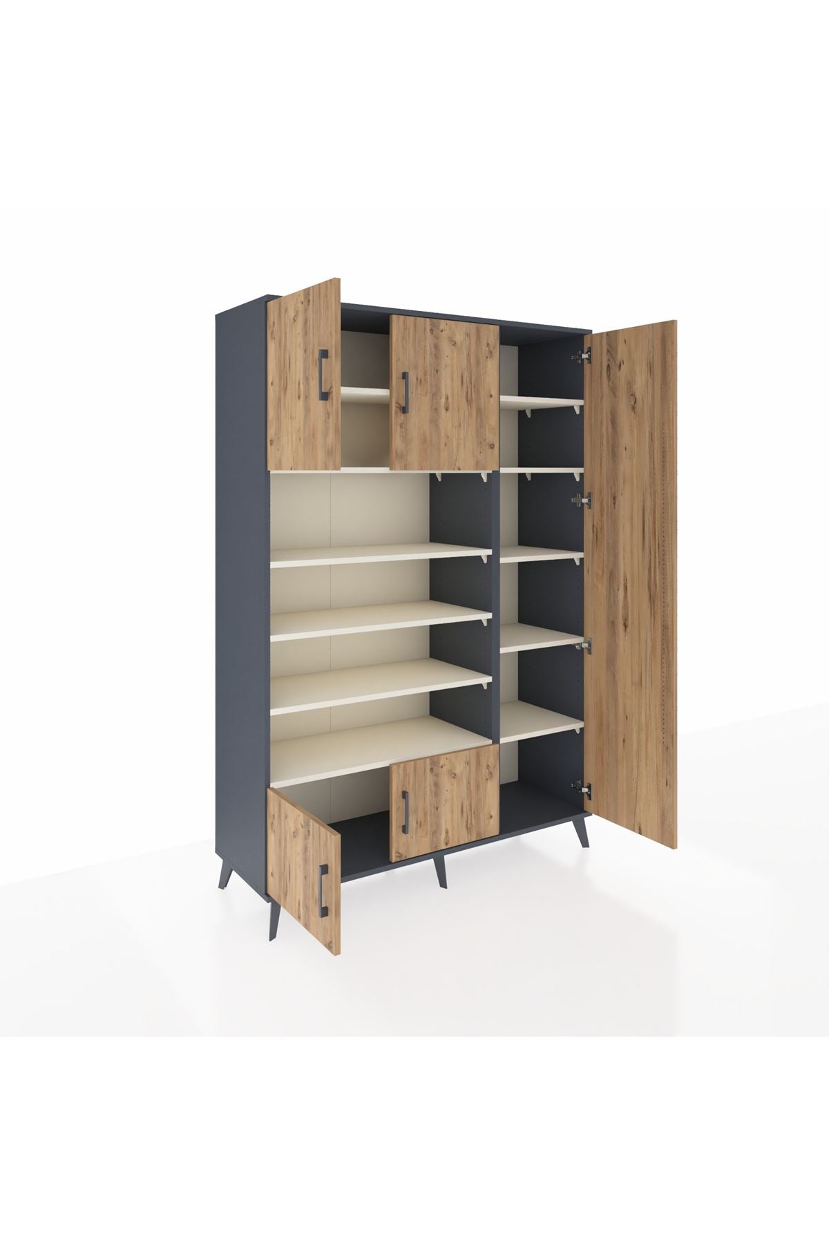 Hyperion Dolap 11 Raflı 5 Kapaklı 132x44x195 Antrasit-Çam/Aytaşı