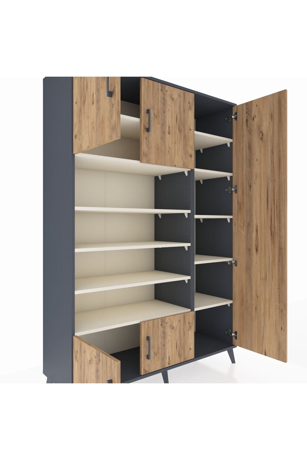 Hyperion Dolap 11 Raflı 5 Kapaklı 132x44x195 Antrasit-Çam/Aytaşı